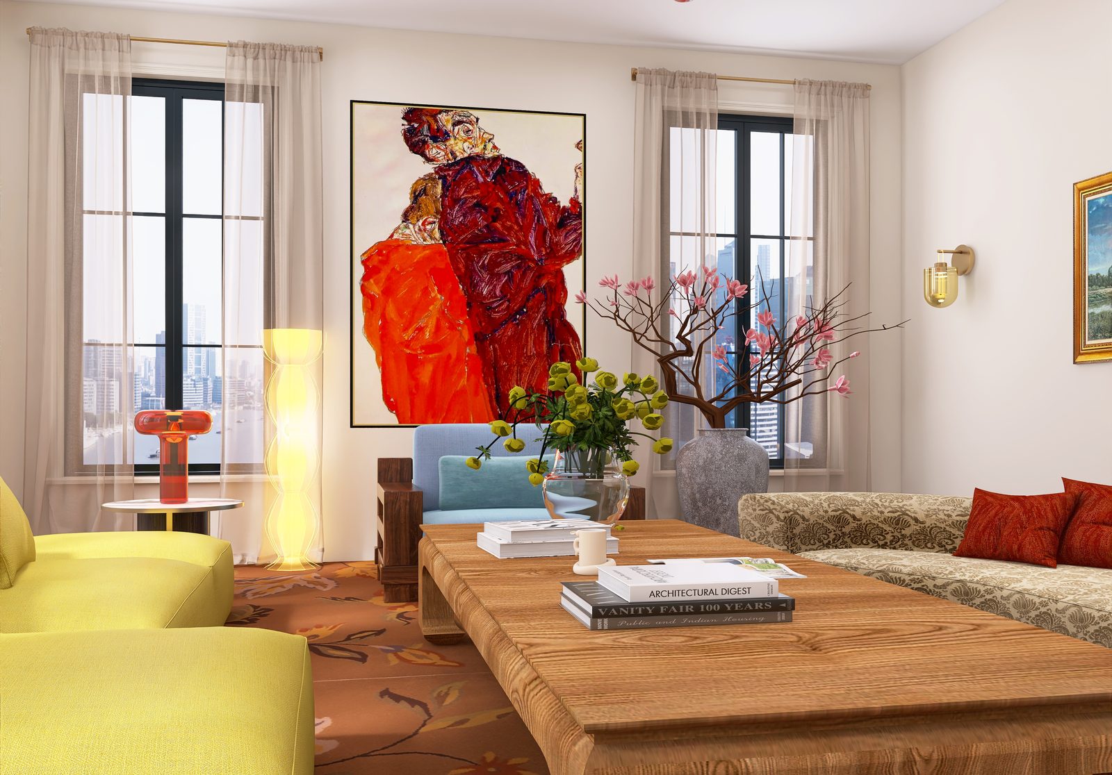 The Crimson Canvas Flat — Toward the twin windows